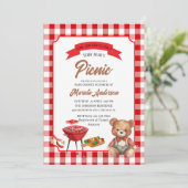 Teddy Bear`s Picknickfeest Watercolor Babyuitnodig Kaart (Staand voorkant)
