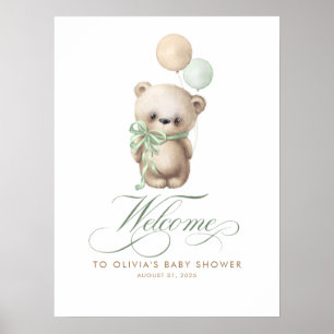 Teddy Bear Sage Baby shower Welkomstteken Poster