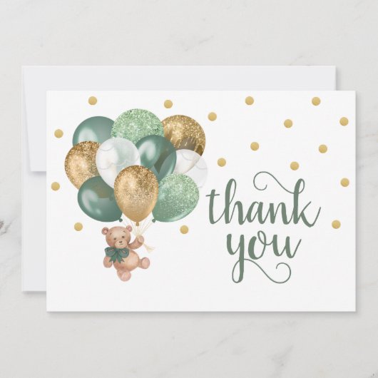 Teddy Bear Sage Green Baby shower Dank je wel Bedankkaart (Voorkant)