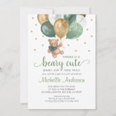 Teddy Bear Sage Green Baby shower Invitation Kaart (Voorkant)