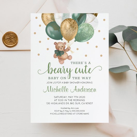 Teddy Bear Sage Green Baby shower Invitation Kaart