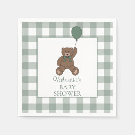 Teddy Bear Sage Green Baby Shower Servet