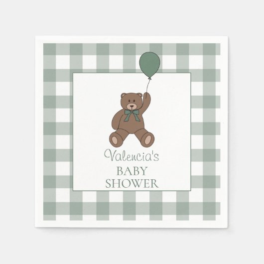 Teddy Bear Sage Green Baby Shower Servet (Voorkant)