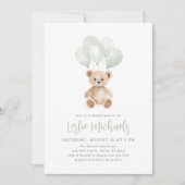 Teddy Bear Sage Green Balloon Baby shower Kaart (Voorkant)