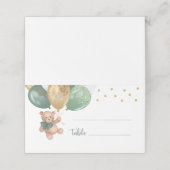 Teddy Bear Sage Green Balloons Baby shower Plaatskaartje (Buitenkant ongevouwen)
