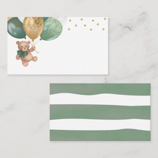 Teddy Bear Sage Green Balloons Baby shower Plaatskaartje (Voorkant / Achterkant)