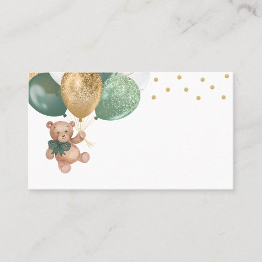 Teddy Bear Sage Green Balloons Baby shower Plaatskaartje (Voorkant)