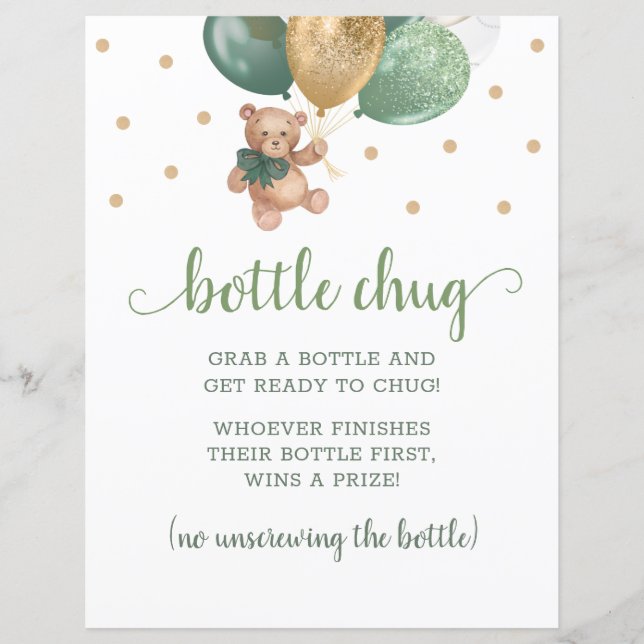 Teddy Bear Sage Green Bottle Chug Game (Voorkant)