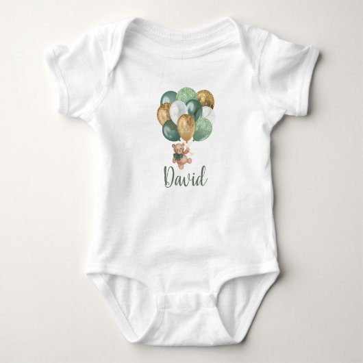 Teddy Bear Sage Green en Gold Balloons Romper (Voorkant)