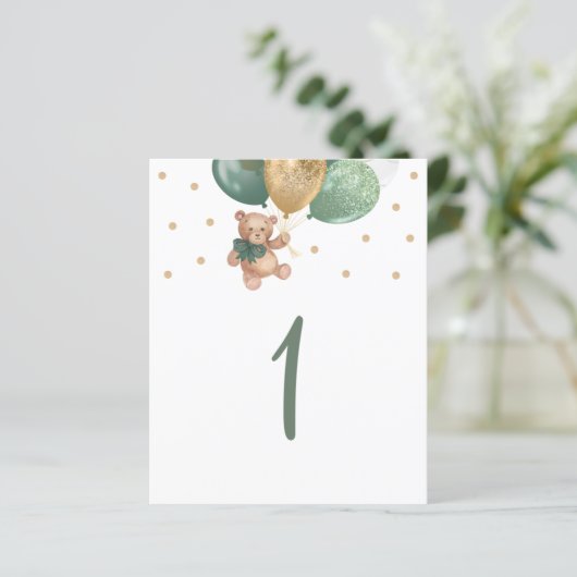 Teddy Bear Sage Green Table Number Sign (Staand voorkant)