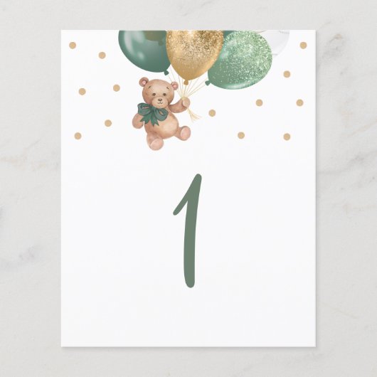 Teddy Bear Sage Green Table Number Sign (Voorkant)
