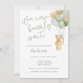 Teddy Bear Sage Green Tan Balloons Baby shower Kaart (Voorkant)