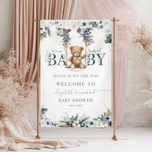 Teddy Bear Sage Green Welcome Baby shower Spandoek