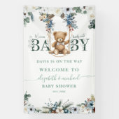 Teddy Bear Sage Green Welcome Baby shower Spandoek (Verticaal)