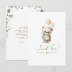 Teddy Bear Sage Greenery Baby shower Dank je Bedankkaart