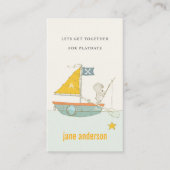 Teddy Bear Sailboat Monogram Kind Playdate Roep Visitekaartje (Voorkant)