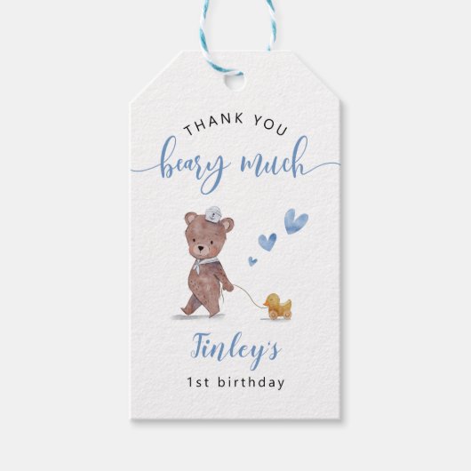 Teddy Bear Sailor Boy Birthday Party Cadeaulabel (Voorkant)