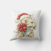 Teddy bear Santa Claus with Christmas flowers Kussen (Achterkant)