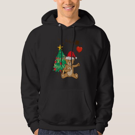 Teddy Bear Santa Hat Christmas Tree Pajama Cute X Hoodie (Voorkant)