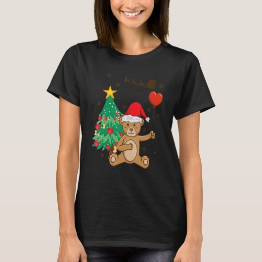 Teddy Bear Santa Hat Christmas Tree Pajama Cute X  T-shirt (Voorkant)