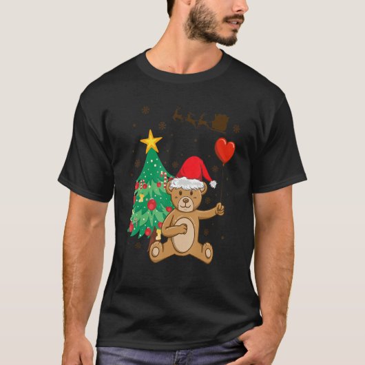 Teddy Bear Santa Hat Christmas Tree Pajama Cute X  T-shirt (Voorkant)