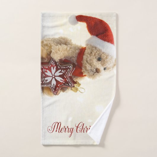 Teddy Bear, Santa Hat, kerstversiering Bad Handdoek (Handdoek)