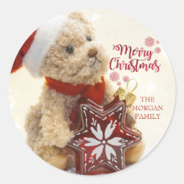 Teddy Bear, Santa Hat, kerstversiering Ronde Sticker