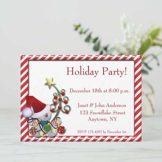 Teddy Bear Santa Holiday Uitnodiging (Staand voorkant)