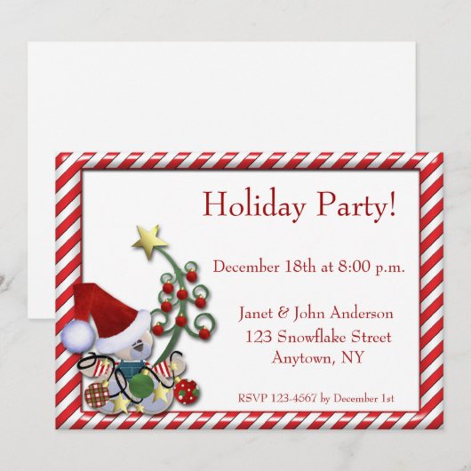 Teddy Bear Santa Holiday Uitnodiging (Voorkant / Achterkant)