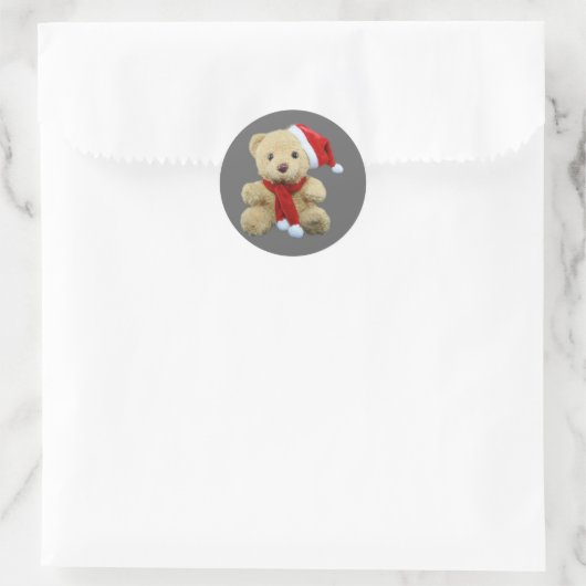 Teddy Bear Santa Ronde Sticker (Tas)