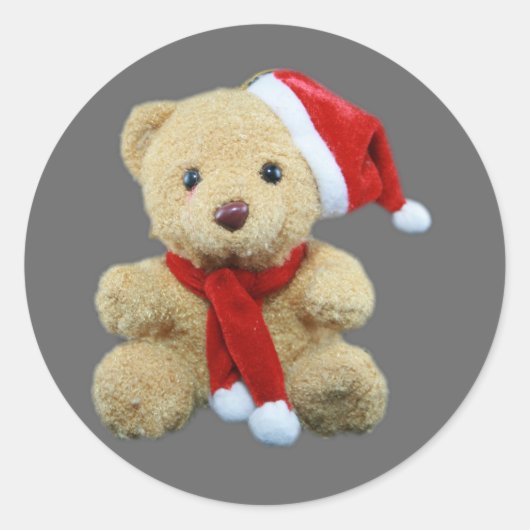 Teddy Bear Santa Ronde Sticker (Voorkant)
