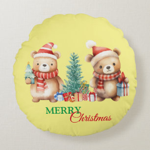 Teddy Bear Santa Rood Groen Vrolijk Kerstfeest Rond Kussen