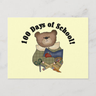 Teddy Bear School 100 dagen Tshirts en cadeautjes Briefkaart