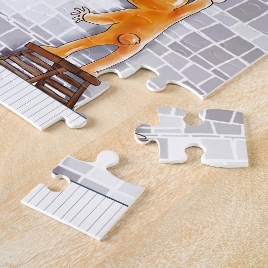 Teddy Bear schrijft op Brick Wall Legpuzzel (Zijkant)