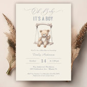 Teddy Bear Script Boho Baby shower Boy Kaart