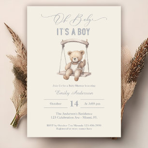 Teddy Bear Script Boho Baby shower Boy Kaart