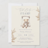 Teddy Bear Script Boho Baby shower Boy Kaart (Voorkant)