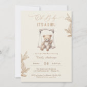 Teddy Bear Script Boho Baby shower Meisje Kaart (Voorkant)
