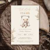 Teddy Bear Script Boho Baby shower Meisje Kaart
