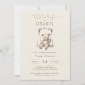  Teddy Bear Script Girl Baby shower Kaart (Voorkant)