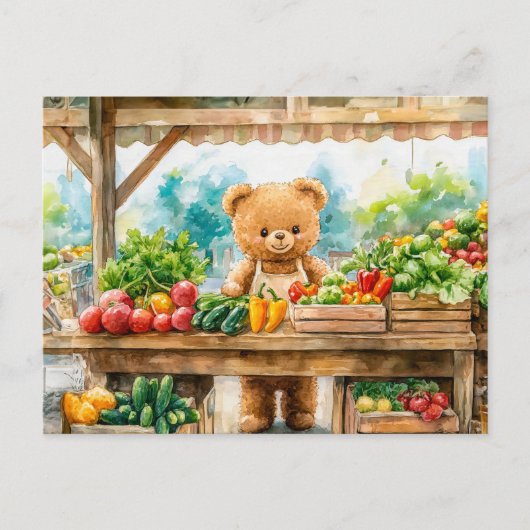 Teddy Bear Selling Fruit at Farmers Market Briefkaart (Voorkant)