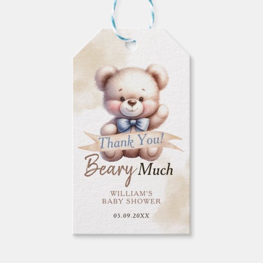 Teddy Bear Shower Waterverf Dank je wel Beary Veel Cadeaulabel (Voorkant)