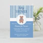 Teddy Bear Sketch Baby shower Invitation - Blue Kaart (Staand voorkant)