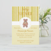 Teddy Bear Sketch Baby shower Invitation - Geel Kaart (Staand voorkant)