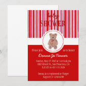 Teddy Bear Sketch Baby shower Invitation - Red Kaart (Voorkant / Achterkant)