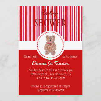 Teddy Bear Sketch Baby shower Invitation - Red Kaart
