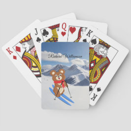 Teddy Bear Skier on snowy mountains Personalize Pokerkaarten