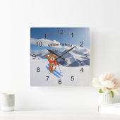 Teddy Bear Skier on snowy mountains Vierkante Klok (Huis)