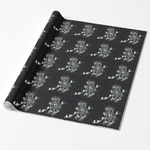 Teddy Bear Skiing in Black and White Cadeaupapier