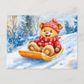 Teddy Bear Sledding Downhill in Winter Briefkaart (Voorkant)